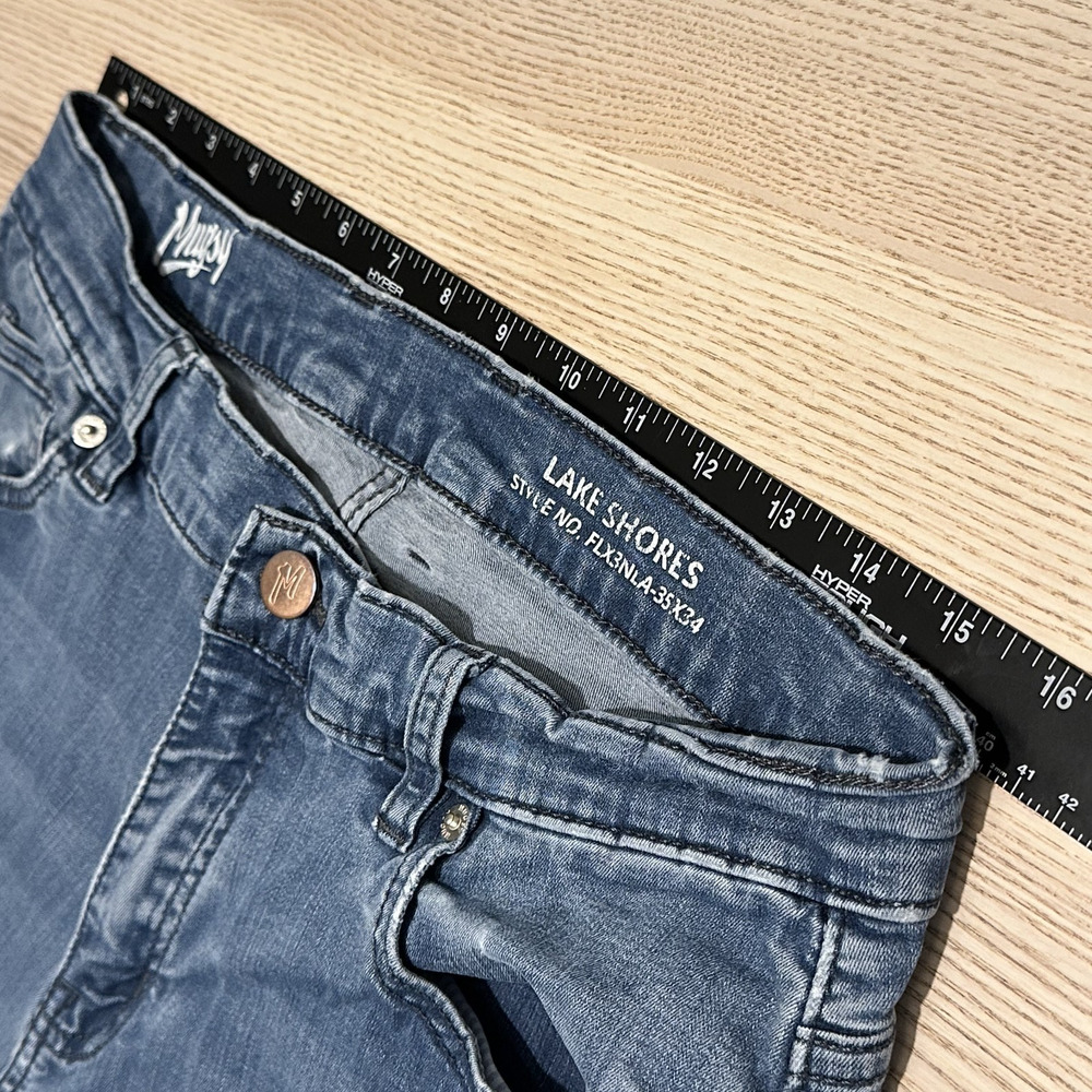 Mugsy Lake Shores Jeans Flex Stretch Denim Mens 35 x 34 Med Blue Cycling Active - Picture 11 of 13